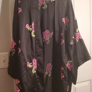 Victoria's Secret Black Kimono with Pink Floral Design